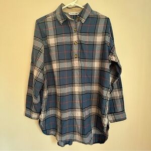 UNIQLO x JW Anderson Blue Flannel Checked Longline Shirt